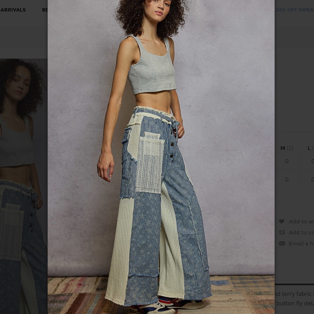 POL " Leslie " POL Roomy Fit Pants in Mixed Fabrics Detail - Picture 4 of 5